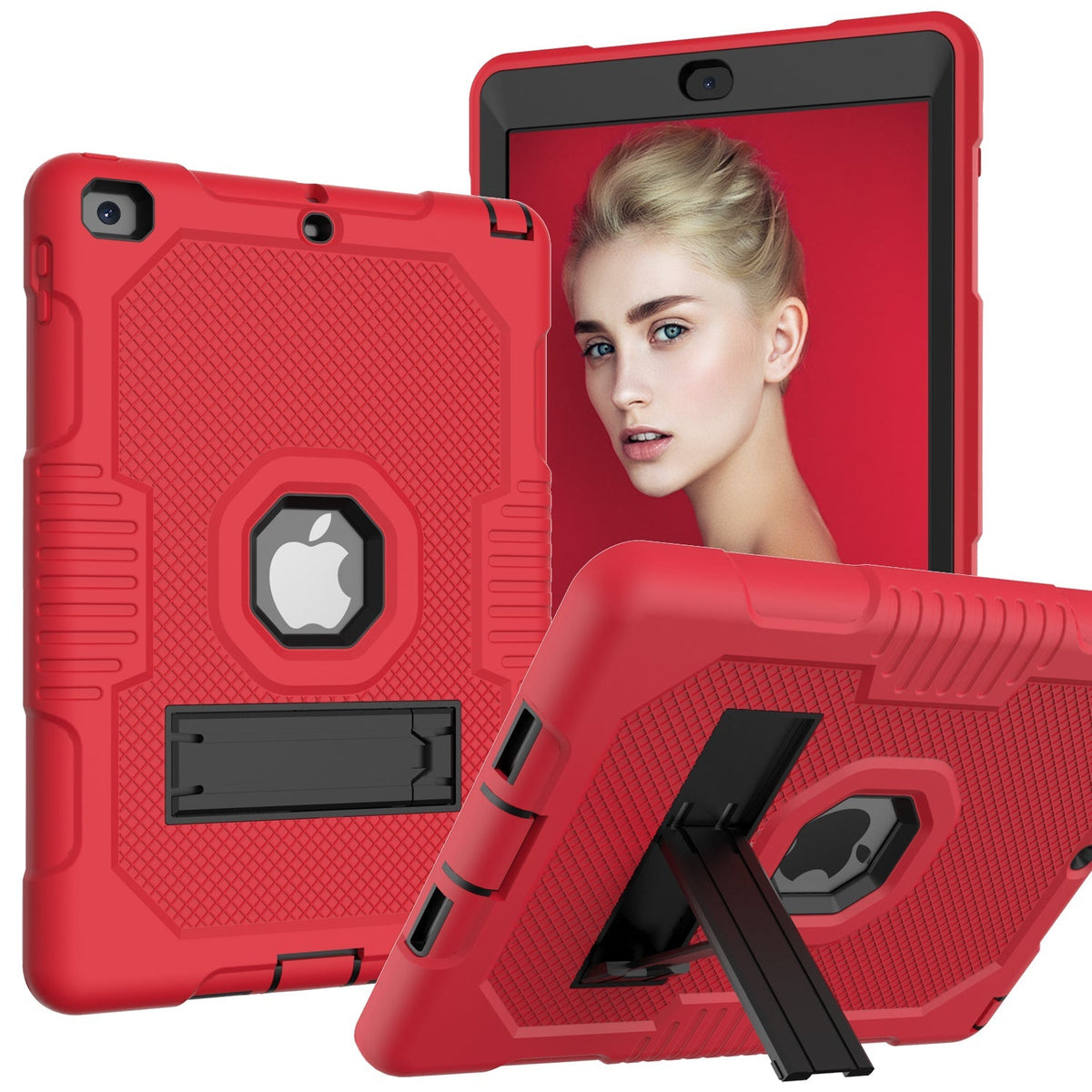 Protective Rugged iPad Case for (10.2-Inch, For iPad 7th, 8th, 9th Gen) -  Kickstand Included